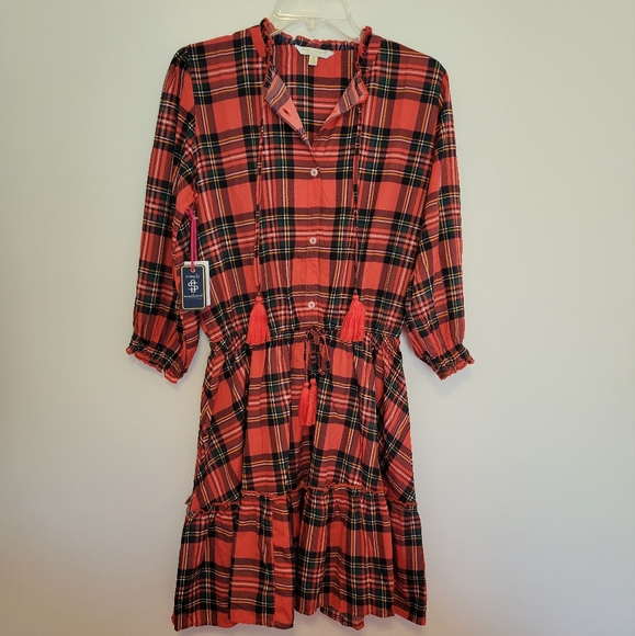 Nwt simply southern red plaid buttondown shirtdress - Picture 1 of 3